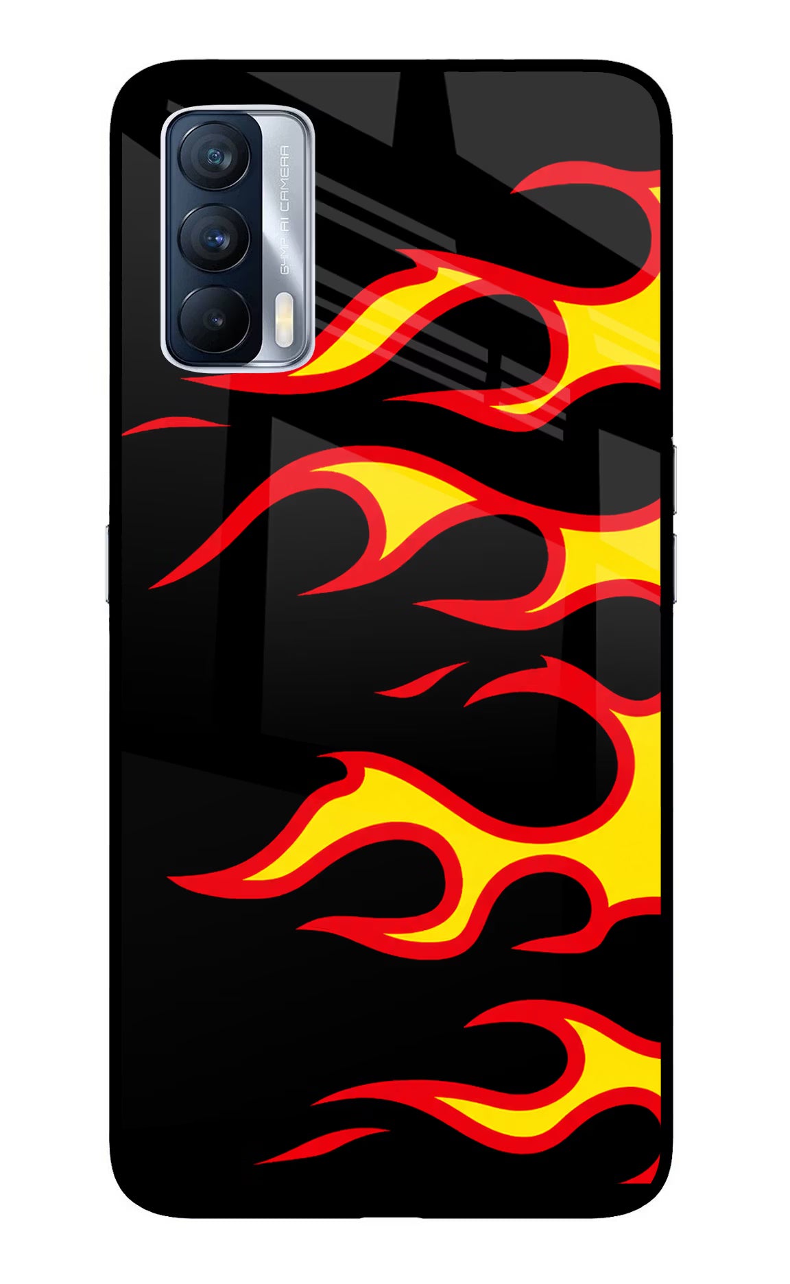 Side Sweep Flames Realme X7 Glass Case Back Cover by Casekaro