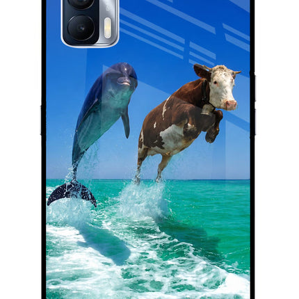 Dolphin vs Cow Realme X7 Glass Case Back Cover by Casekaro