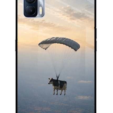 Skydiving Cow Realme X7 Glass Case Back Cover by Casekaro