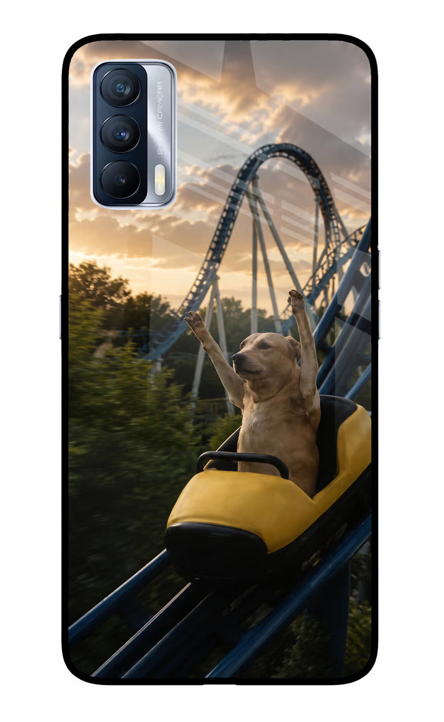 Rollercoaster Dog Realme X7 Back Cover, Glass case