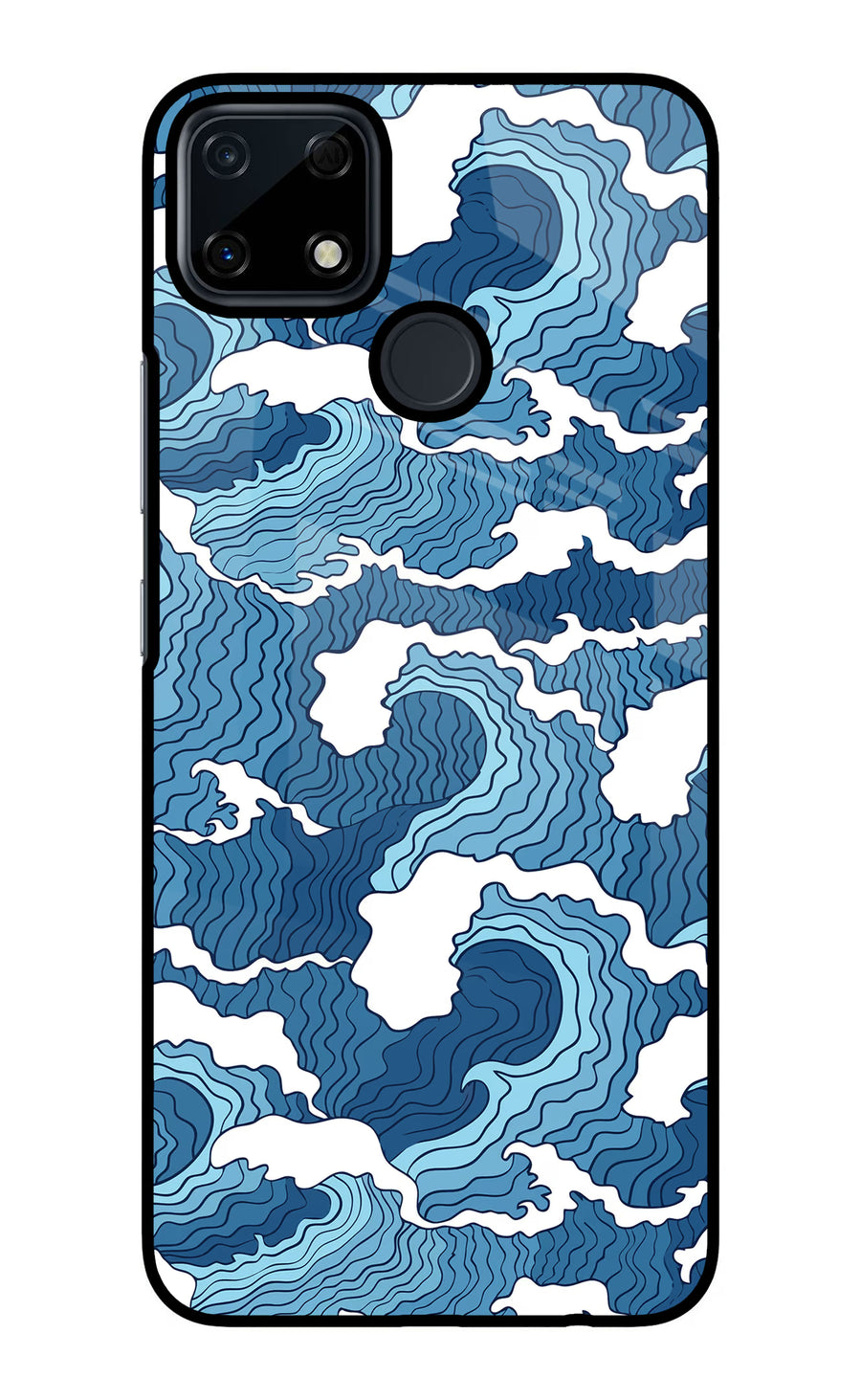 Blue Waves Realme Narzo 30A Back Cover, Glass case