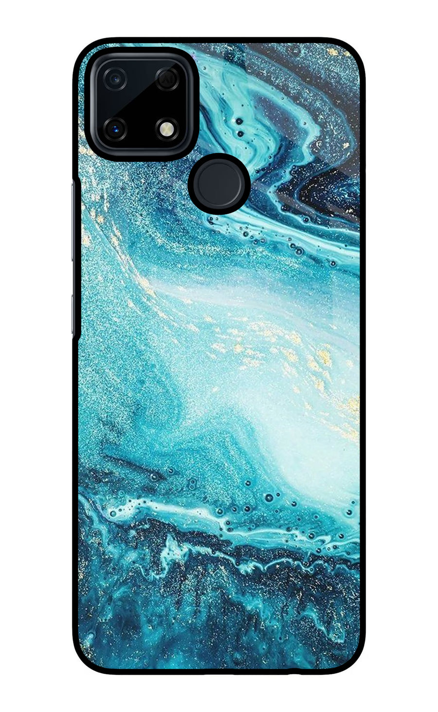 Blue Glitter Marble Realme Narzo 30A Back Cover, Glass case