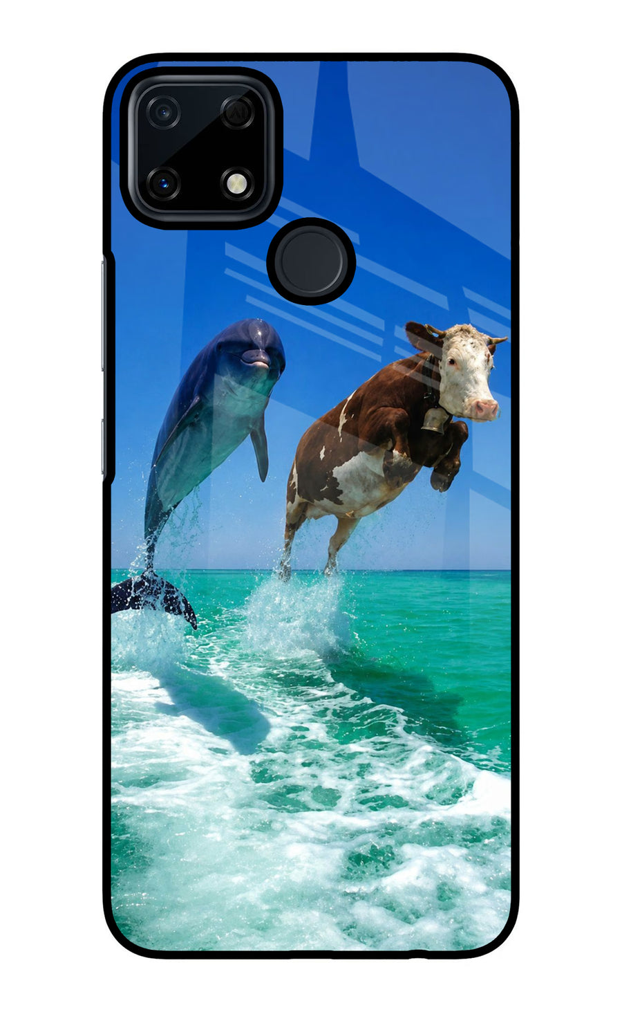 Dolphin vs Cow Realme Narzo 30A Back Cover, Glass case