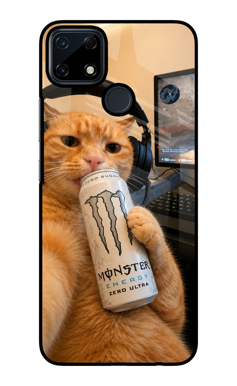 Gamer Cat Energy Realme Narzo 30A Back Cover, Glass case