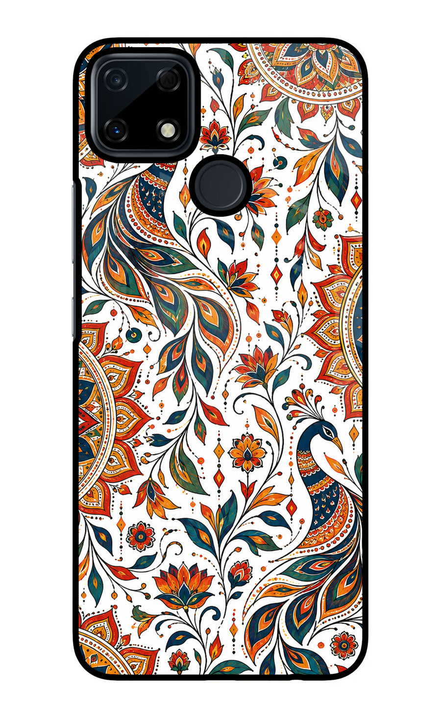 White Mayura Realme Narzo 30A Back Cover, Glass case