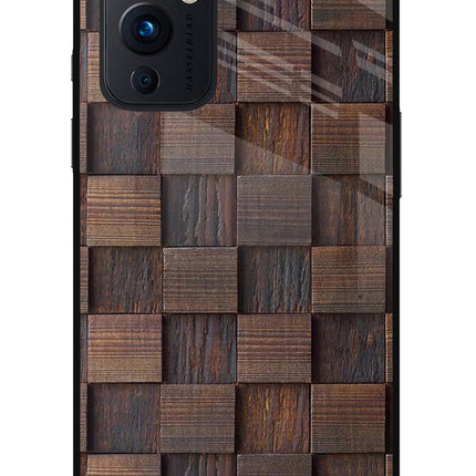Wooden Cube Design Oneplus 9 Glass Case Back Cover by Casekaro