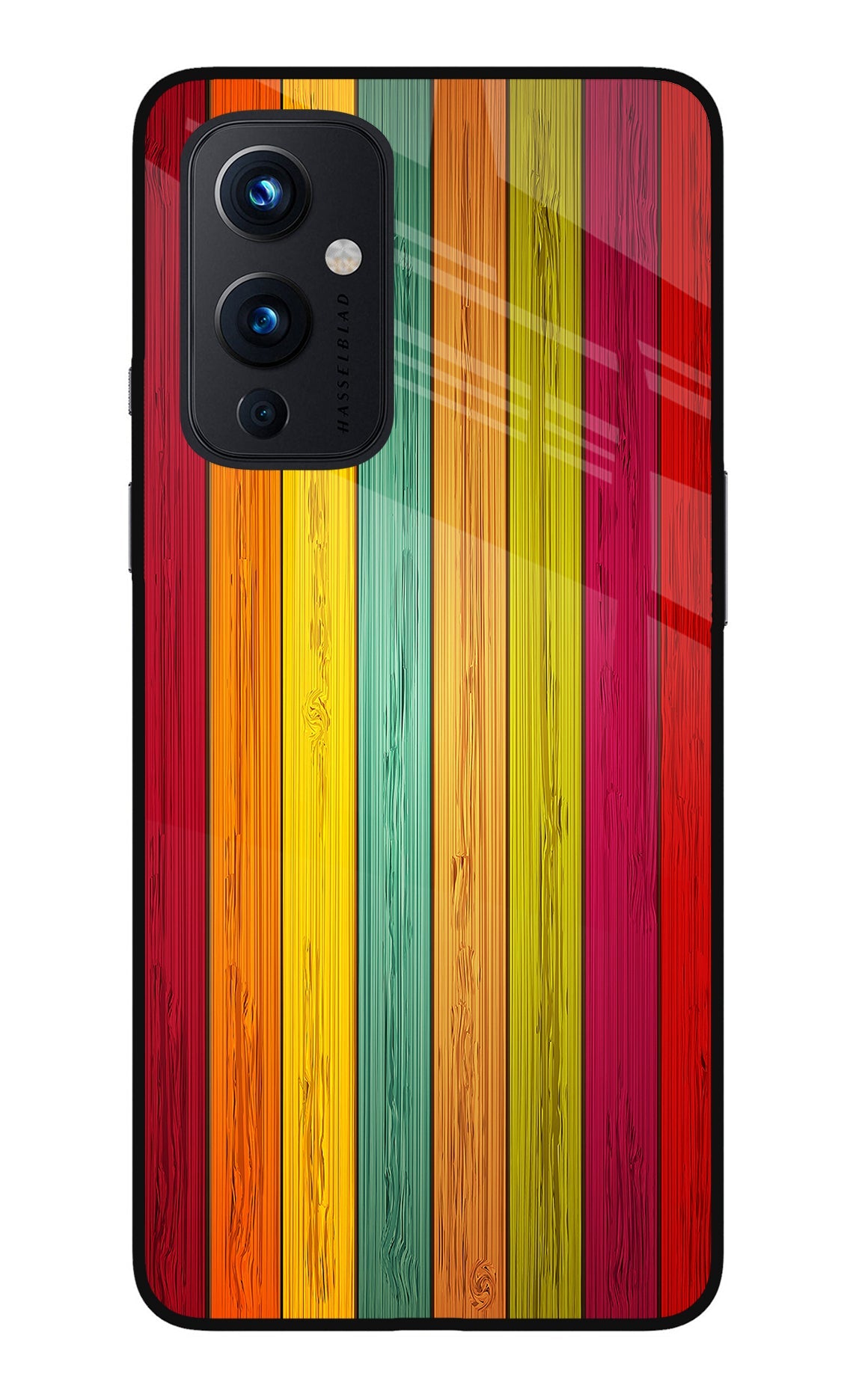 Multicolor Wooden Oneplus 9 Glass Case