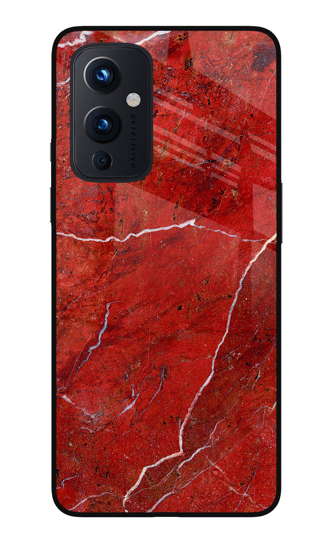 Red Marble Design Oneplus 9 Glass Case Back Cover by Casekaro