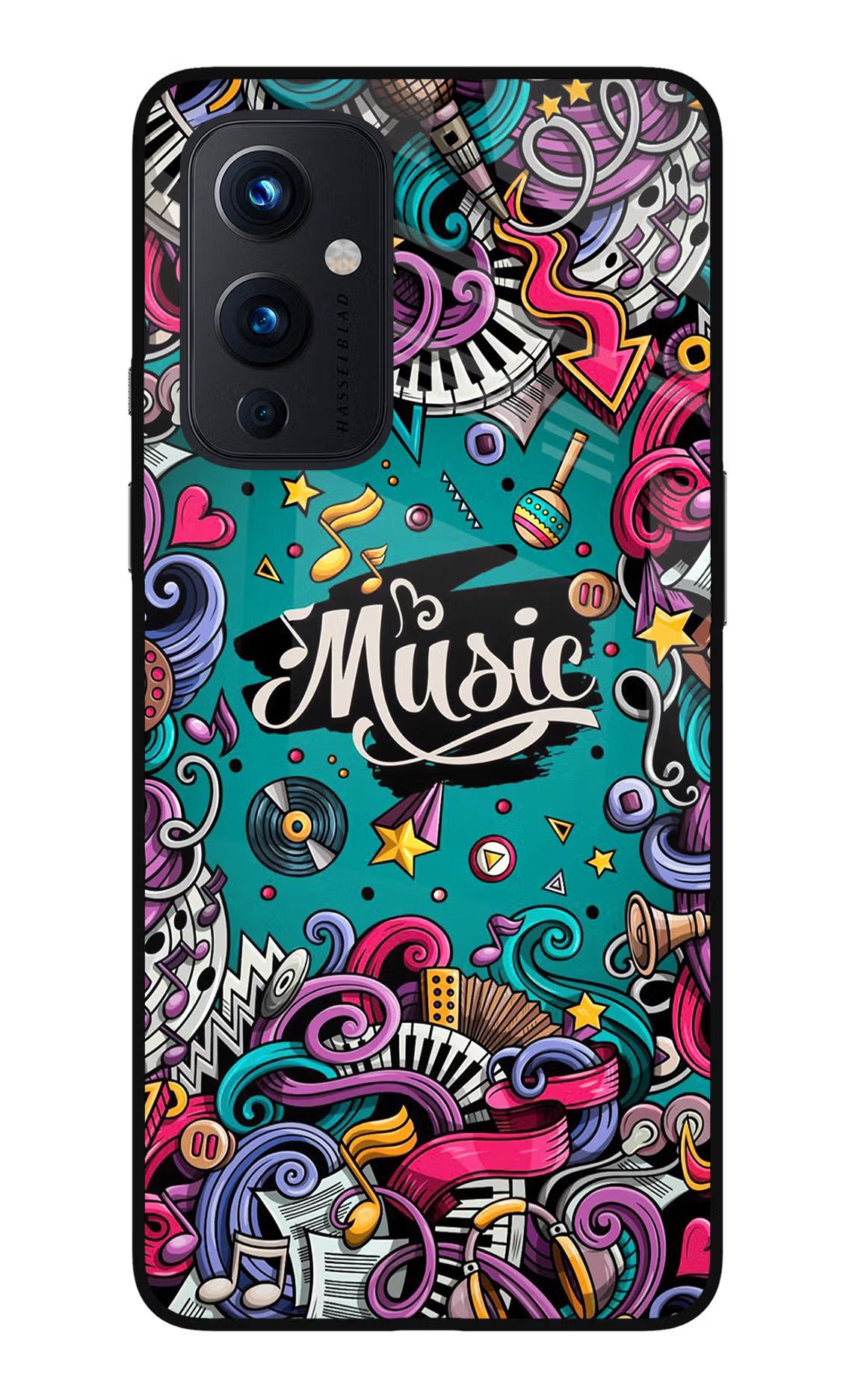 Music Graffiti Oneplus 9 Glass Case Back Cover by Casekaro