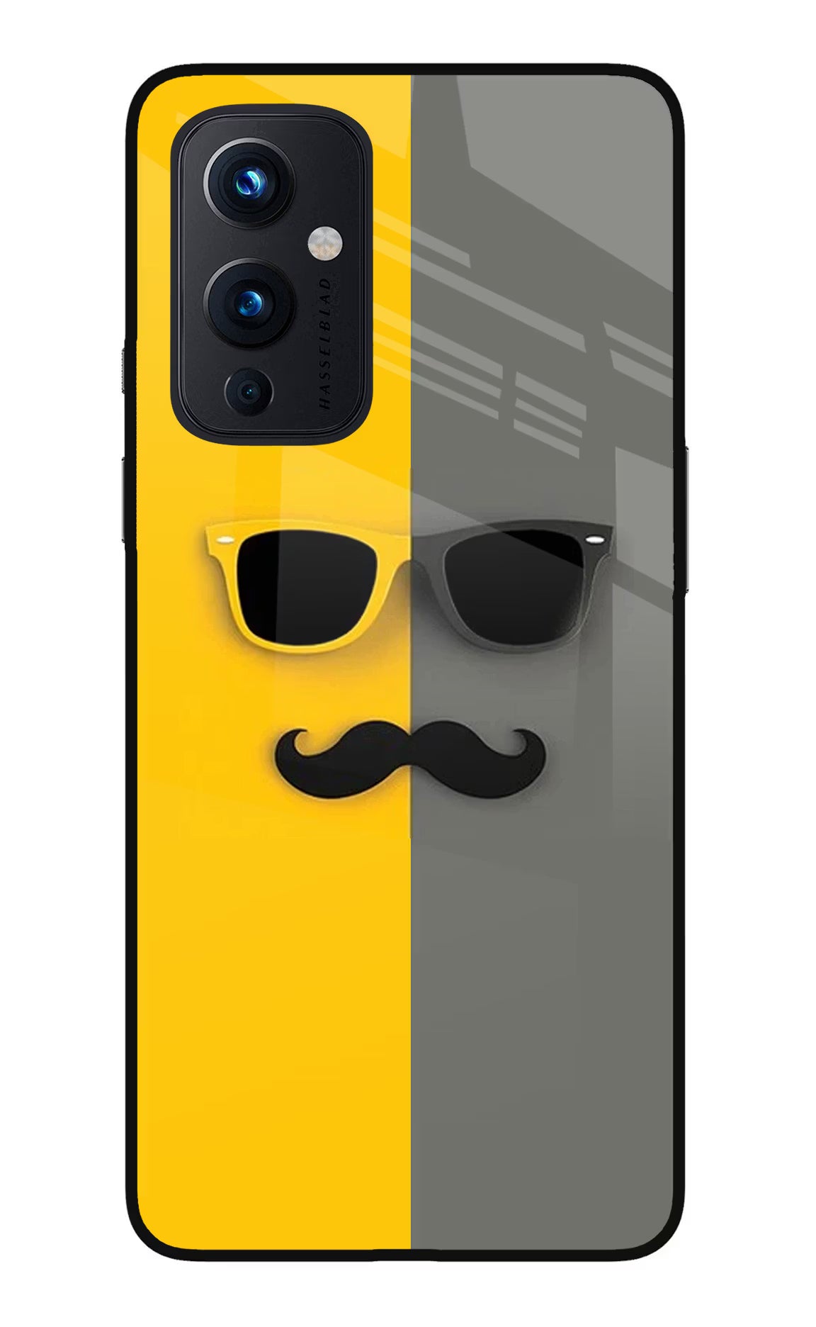 Sunglasses with Mustache Oneplus 9 Glass Case Back Cover by Casekaro