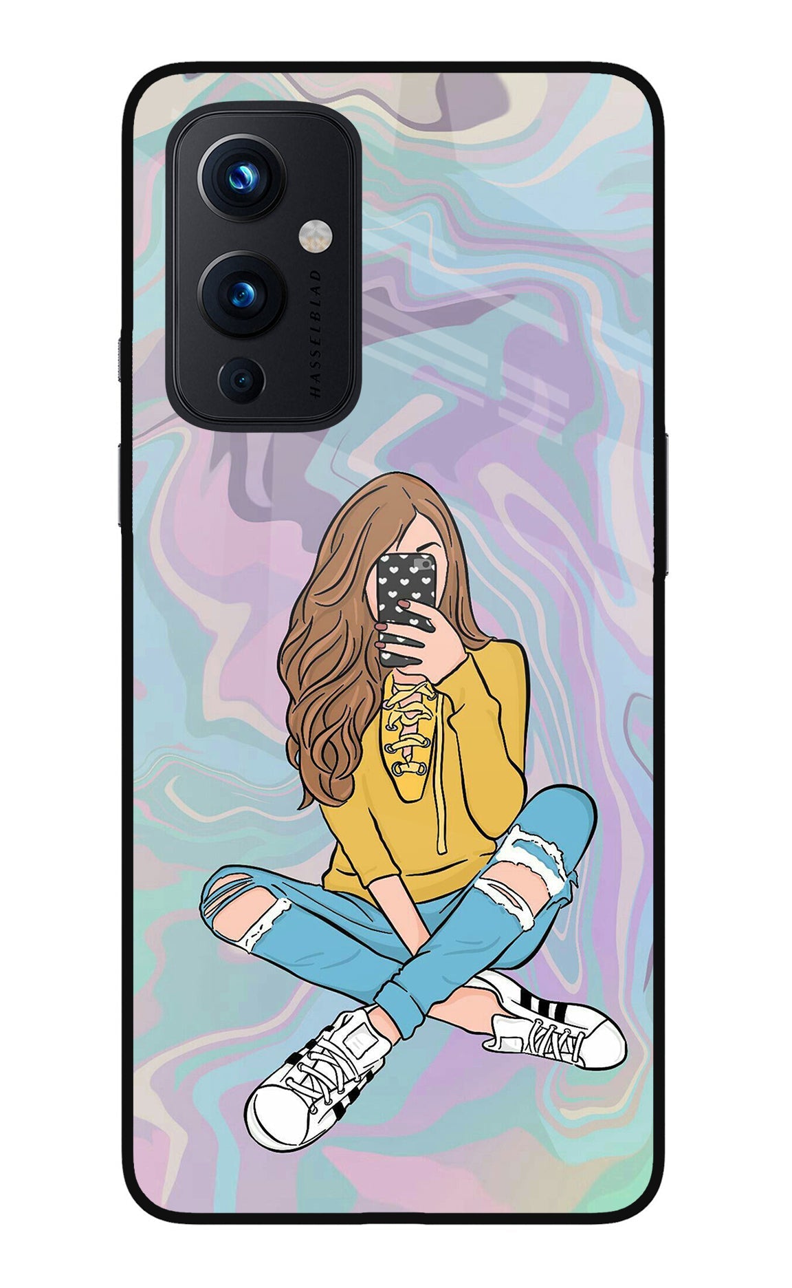 Selfie Girl Oneplus 9 Glass Case