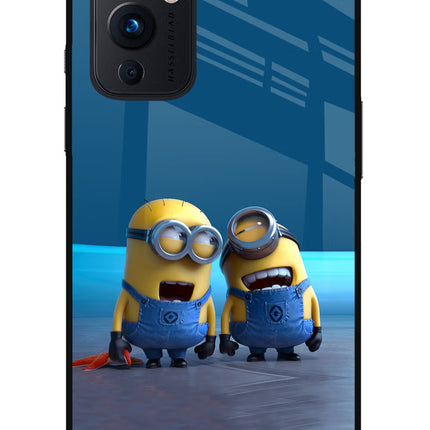 Minion Laughing Oneplus 9 Glass Case Back Cover by Casekaro