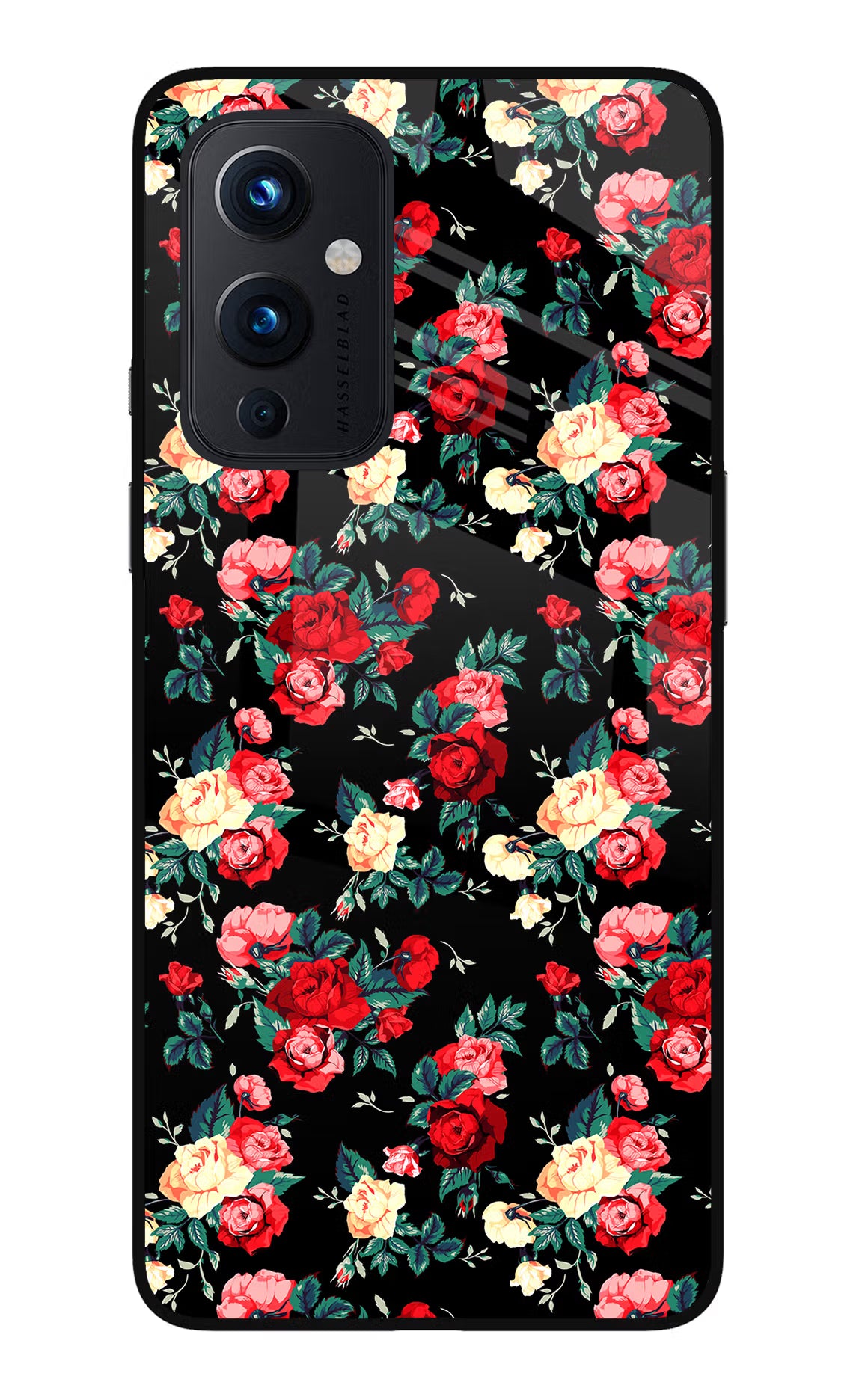 Rose Pattern Oneplus 9 Glass Case Back Cover by Casekaro