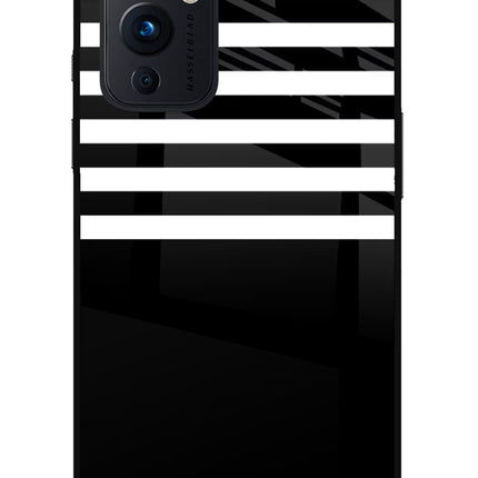 Black and White Print Oneplus 9 Glass Case Back Cover by Casekaro