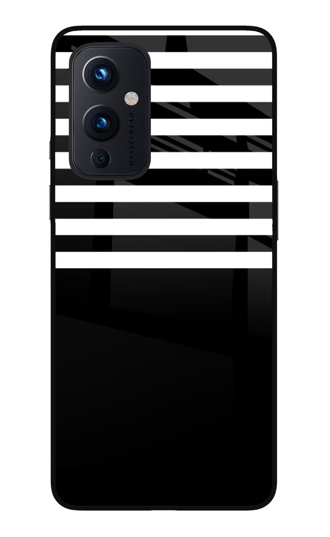 Black and White Print Oneplus 9 Glass Case Back Cover by Casekaro