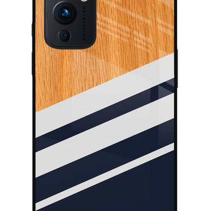 Blue and white wooden Oneplus 9 Glass Case