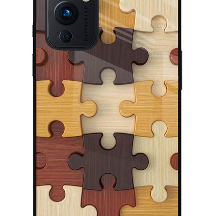 Wooden Puzzle Oneplus 9 Glass Case Back Cover by Casekaro