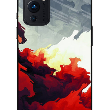 Fire Cloud Oneplus 9 Glass Case Back Cover by Casekaro