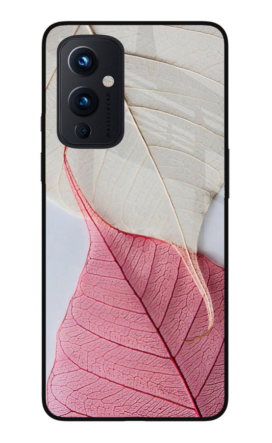 White Pink Leaf Oneplus 9 Glass Case