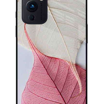 White Pink Leaf Oneplus 9 Glass Case