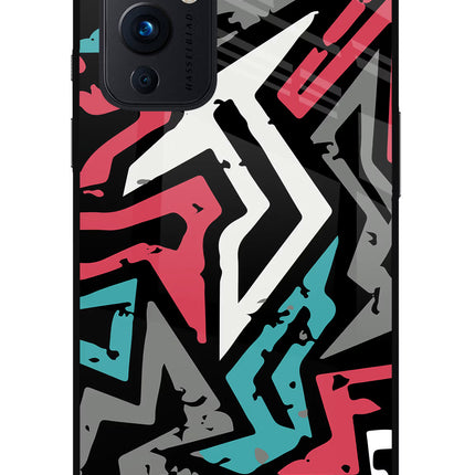 Geometric Graffiti Oneplus 9 Glass Case Back Cover by Casekaro