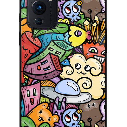 Veggie Doodle Oneplus 9 Glass Case Back Cover by Casekaro
