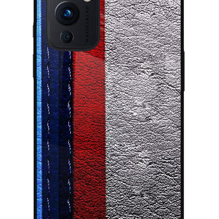 BMW Stripes Oneplus 9 Glass Case Back Cover by Casekaro