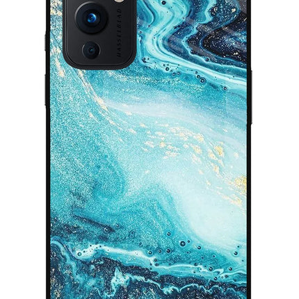 Blue Glitter Marble Oneplus 9 Glass Case