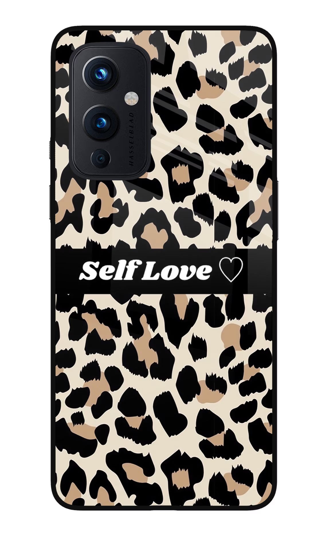 Leopard Print Self Love Oneplus 9 Glass Case Back Cover by Casekaro