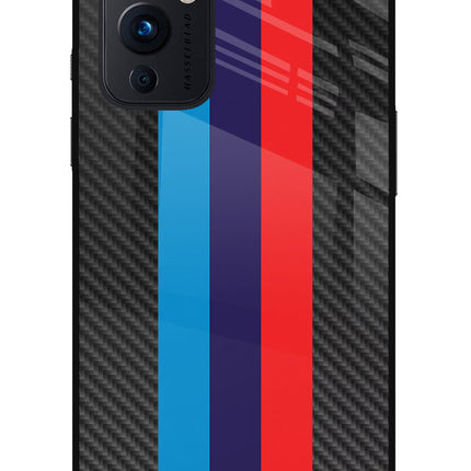 BMW Stripes Pattern Oneplus 9 Glass Case Back Cover by Casekaro