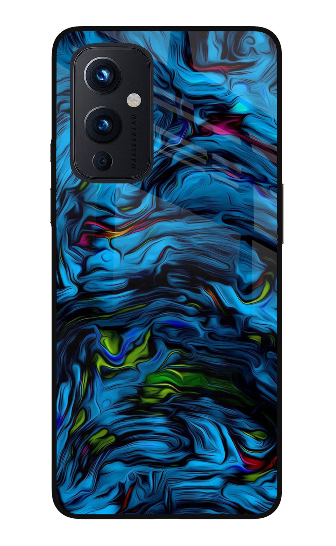 Dark Blue Abstract Oneplus 9 Glass Case Back Cover by Casekaro