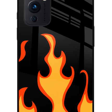 Fired Up – Black Oneplus 9 Glass Case Back Cover by Casekaro