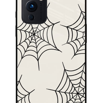 Spider Web Oneplus 9 Glass Case Back Cover by Casekaro