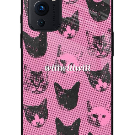 Pink Cats Oneplus 9 Glass Case