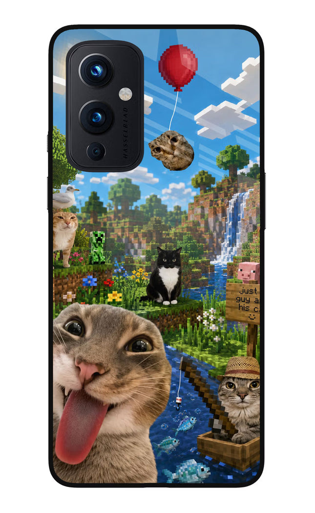 Minecraft Cat Chaos Oneplus 9 Glass Case