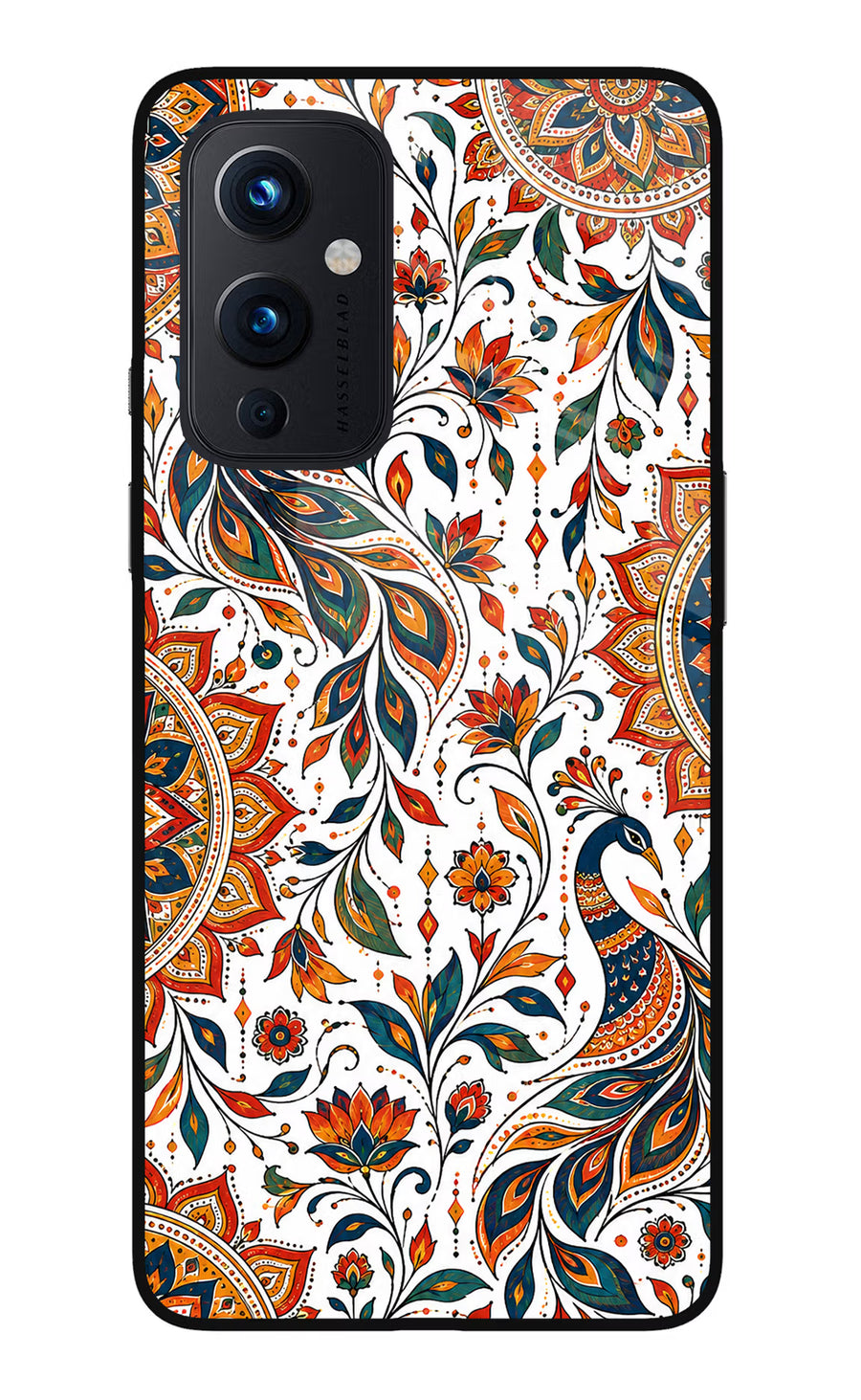 White Mayura Oneplus 9 Back Cover, Glass case