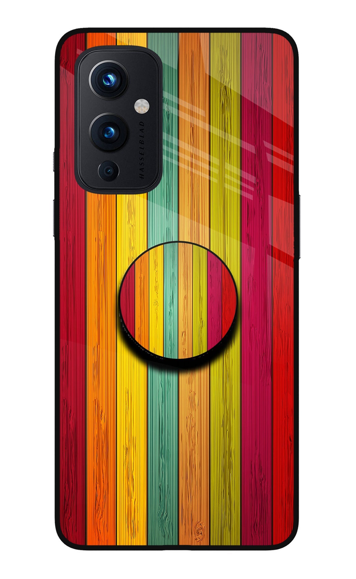 Multicolor Wooden Oneplus 9 Glass Case