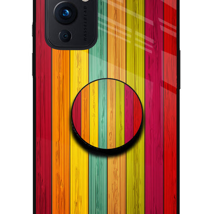 Multicolor Wooden Oneplus 9 Glass Case