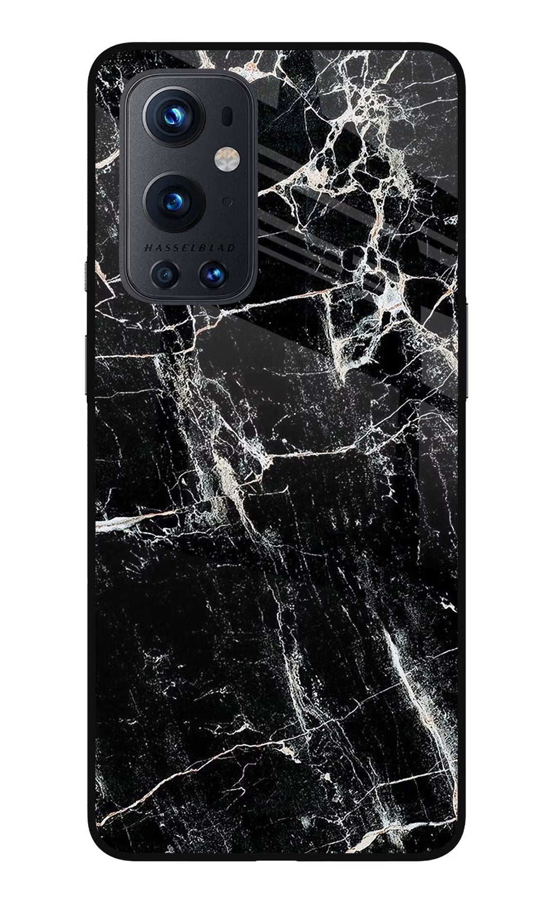 Black Marble Texture Oneplus 9 Pro Glass Case Back Cover by Casekaro