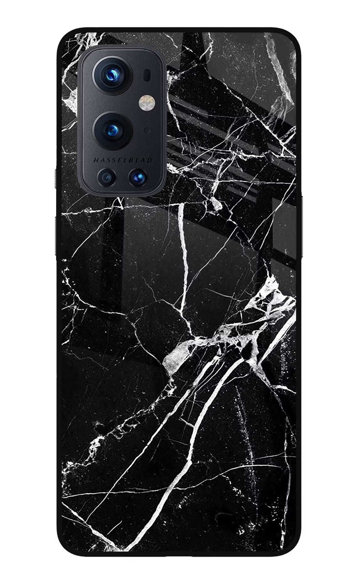 Black Marble Pattern Oneplus 9 Pro Glass Case Back Cover by Casekaro