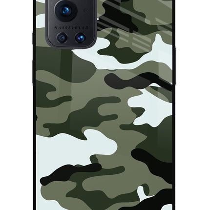 Camouflage Oneplus 9 Pro Glass Case Back Cover by Casekaro