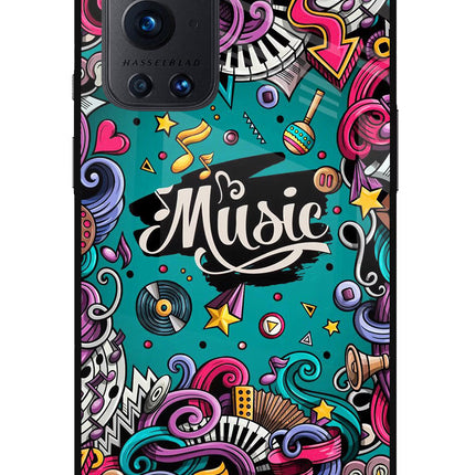 Music Graffiti Oneplus 9 Pro Glass Case Back Cover by Casekaro