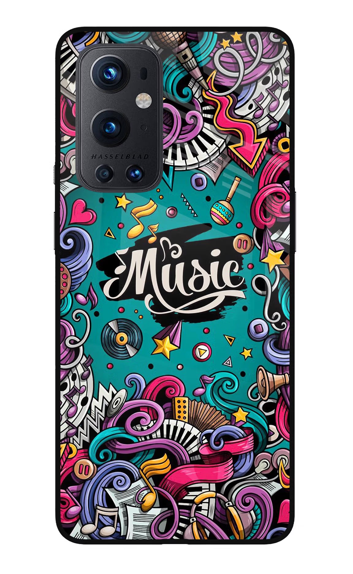 Music Graffiti Oneplus 9 Pro Glass Case Back Cover by Casekaro