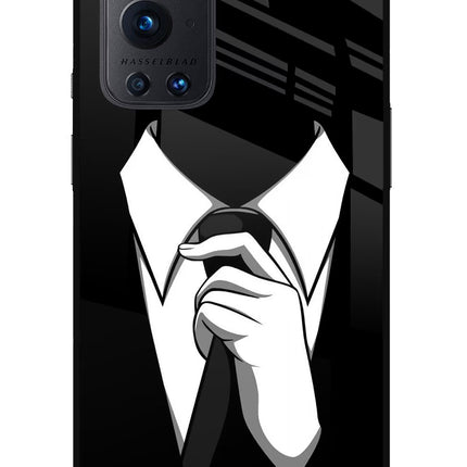 Black Tie Oneplus 9 Pro Glass Case Back Cover by Casekaro