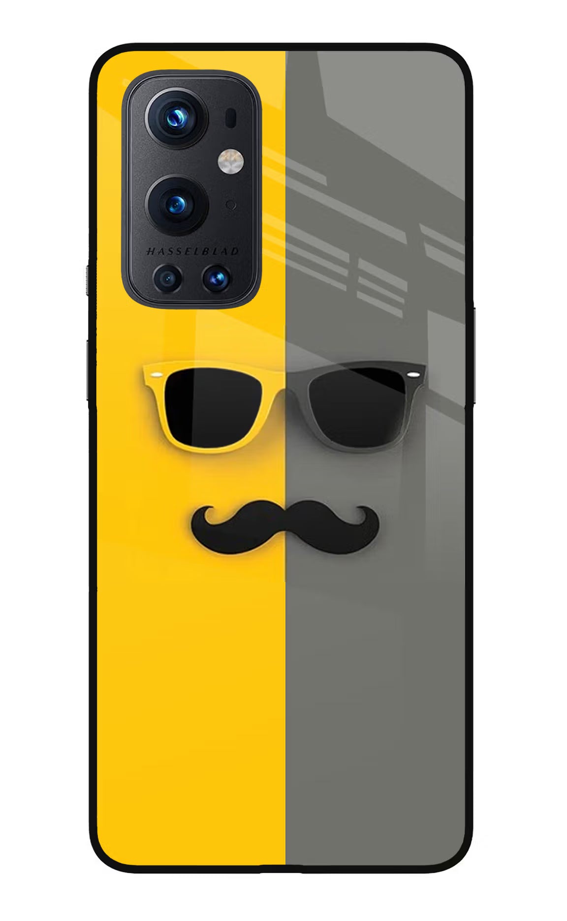 Sunglasses with Mustache Oneplus 9 Pro Glass Case Back Cover by Casekaro
