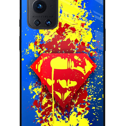 Superman logo Oneplus 9 Pro Glass Case Back Cover by Casekaro