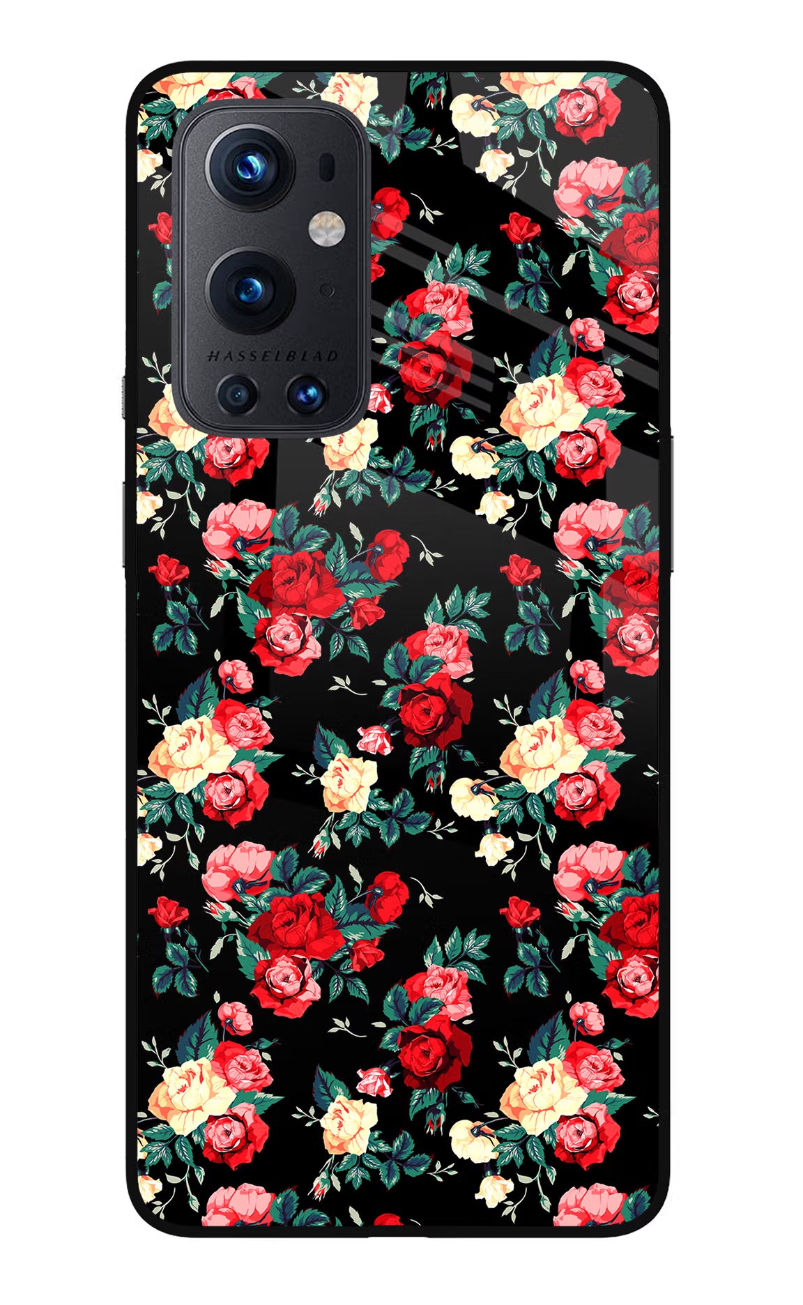 Rose Pattern Oneplus 9 Pro Glass Case Back Cover by Casekaro