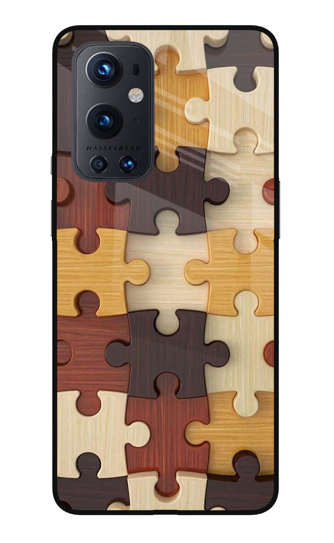 Wooden Puzzle Oneplus 9 Pro Glass Case Back Cover by Casekaro