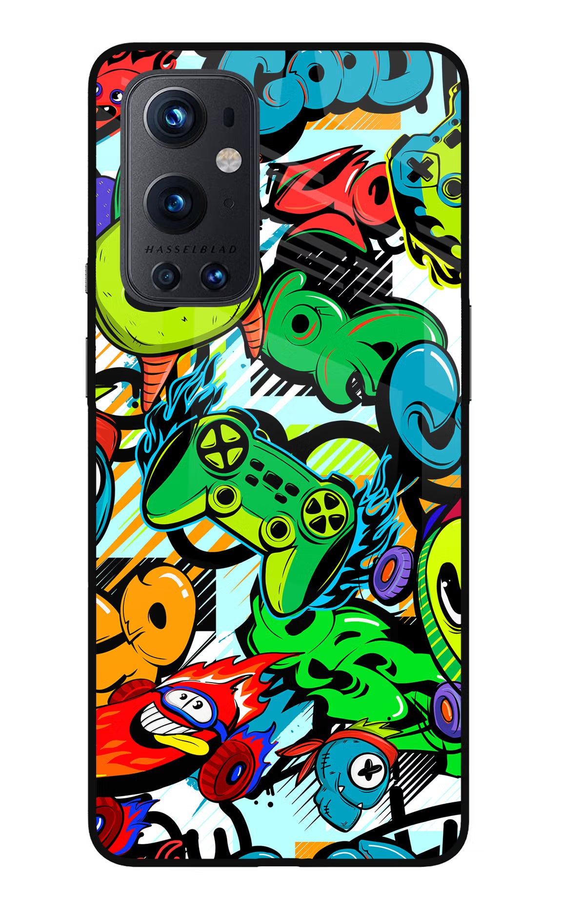 Game Doodle Oneplus 9 Pro Glass Case Back Cover by Casekaro