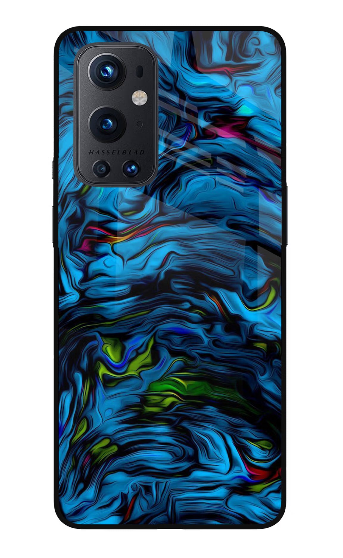 Dark Blue Abstract Oneplus 9 Pro Glass Case Back Cover by Casekaro